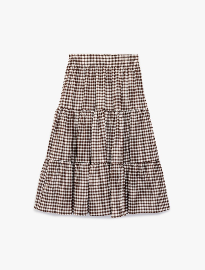 Kız Çocuk Beli Lastikli Kat Kat Pötikareli Diz Altı Etek