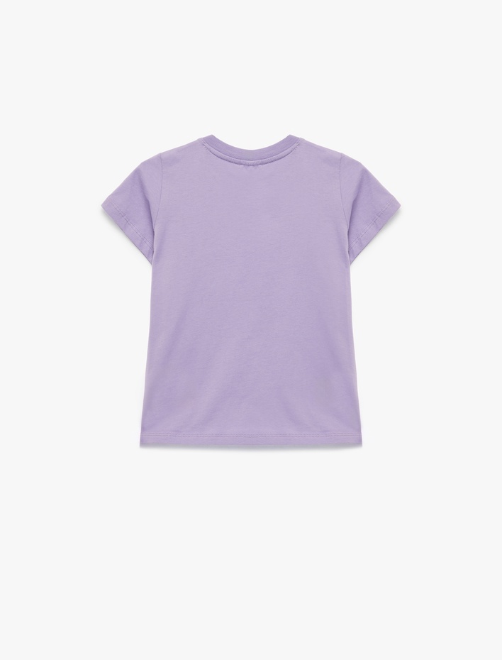 Kız Çocuk Kedi Baskılı Kısa Kollu Bisiklet Yaka Pamuklu Tişört