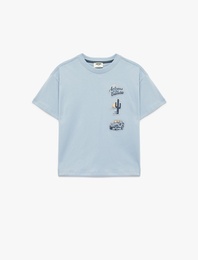 Bisiklet Yaka Kısa Kollu Pamuklu Baskılı Oversize Tişört