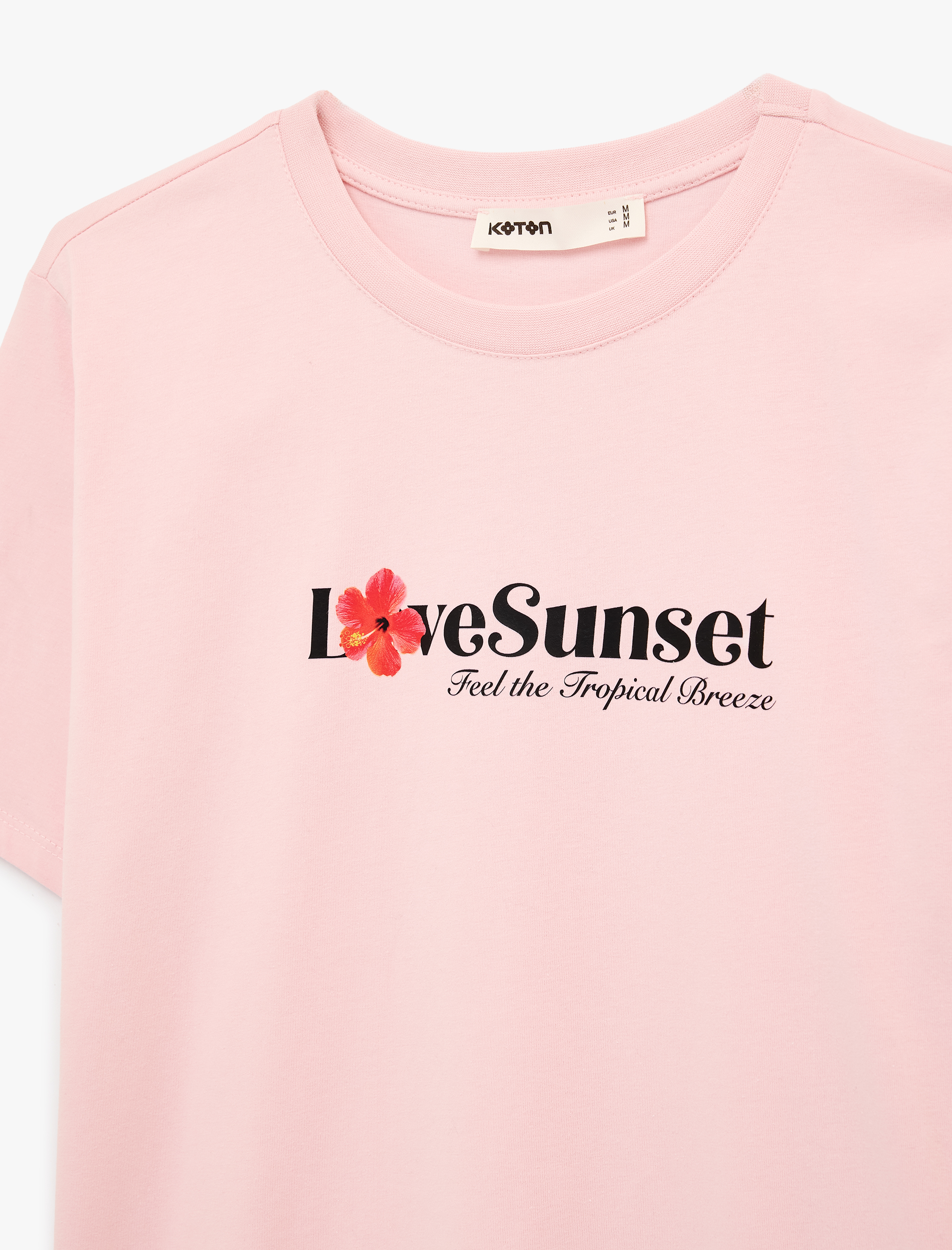   Pamuklu Kısa Kollu Bisiklet Yaka Çiçek Baskılı Tişört