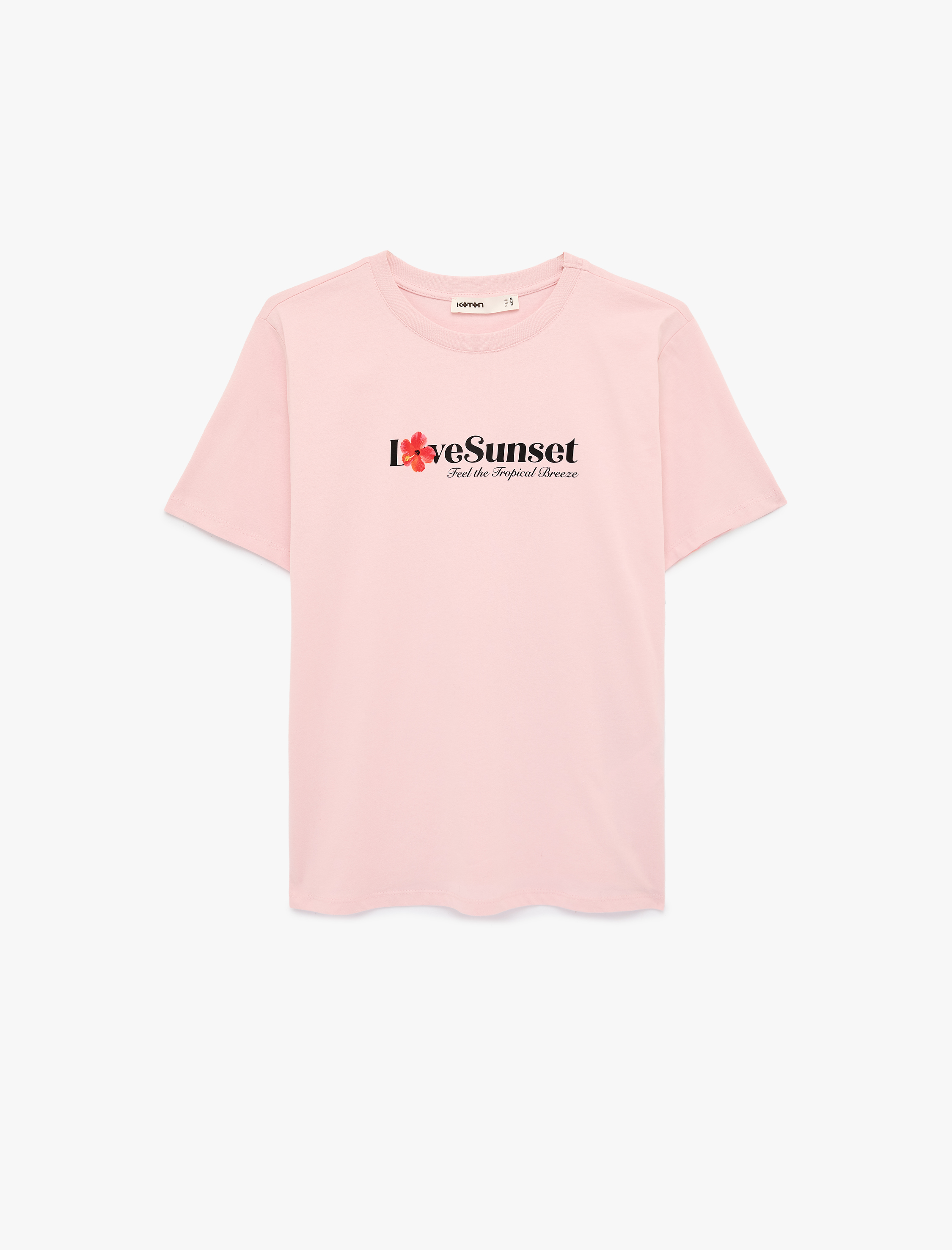   Pamuklu Kısa Kollu Bisiklet Yaka Çiçek Baskılı Tişört