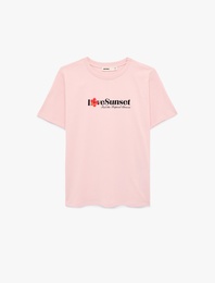 Pamuklu Kısa Kollu Bisiklet Yaka Çiçek Baskılı Tişört