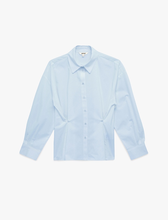  Regular Fit Uzun Kollu Ekstra Düğme Detaylı Poplin Gömlek