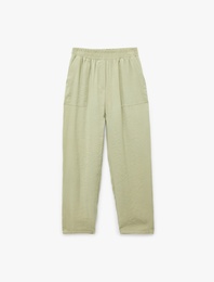 Viskon Kupro Kumaş Beli Lastikli Cepli Havuç Pantolon