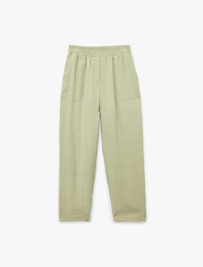  Viskon Kupro Kumaş Beli Lastikli Cepli Havuç Pantolon