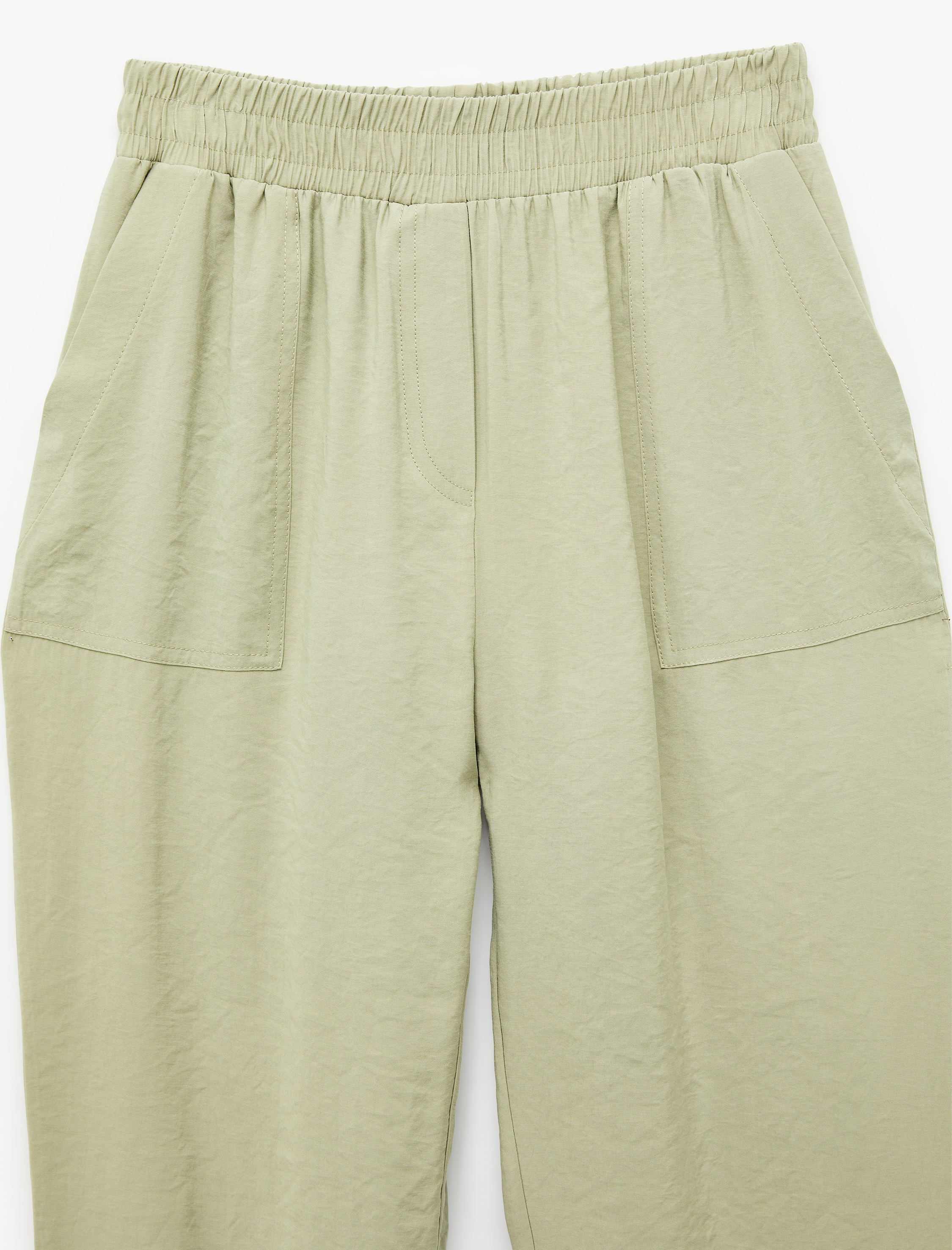   Viskon Kupro Kumaş Beli Lastikli Cepli Havuç Pantolon