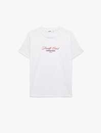 Pamuklu Kısa Kollu Bisiklet Yaka Baskılı Tişört