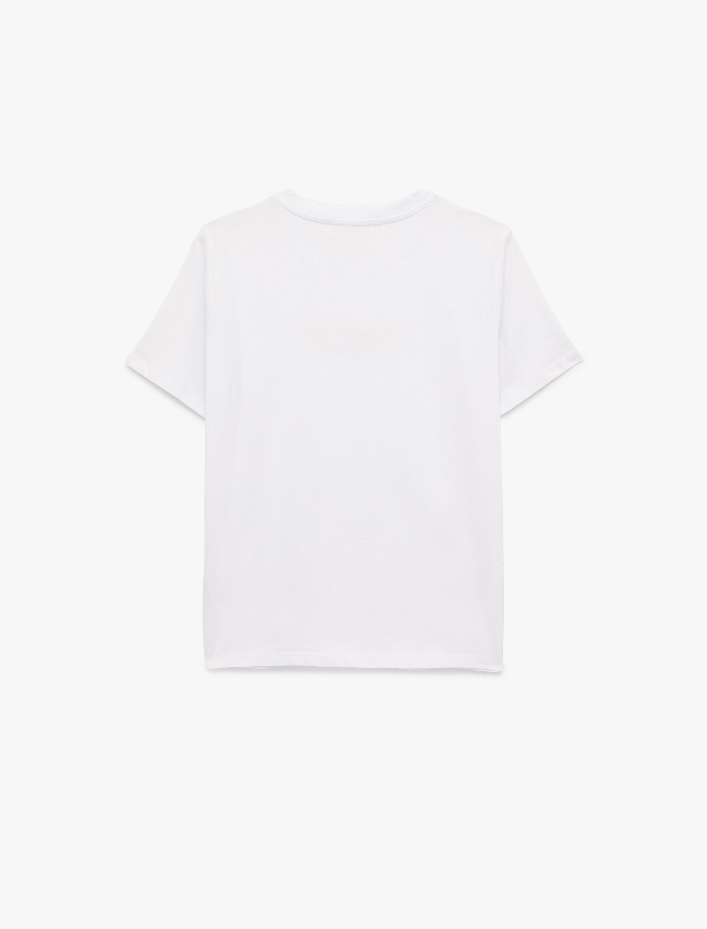   Pamuklu Kısa Kollu Bisiklet Yaka Baskılı Tişört