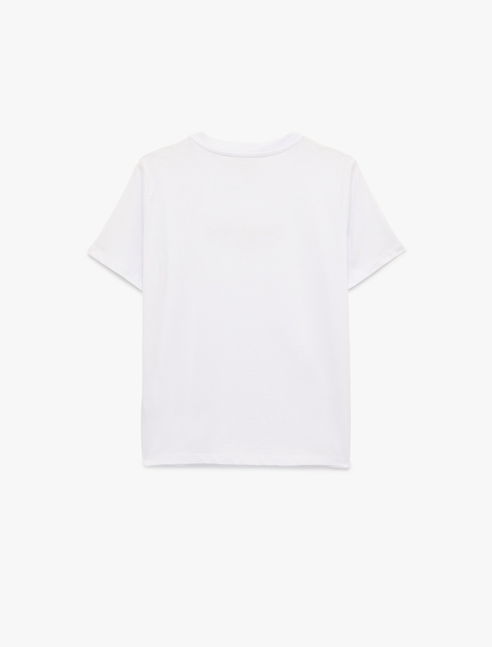  Pamuklu Kısa Kollu Bisiklet Yaka Baskılı Tişört