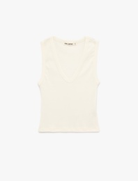 Kolsuz Pamuklu Slim Fit V Yaka Bluz