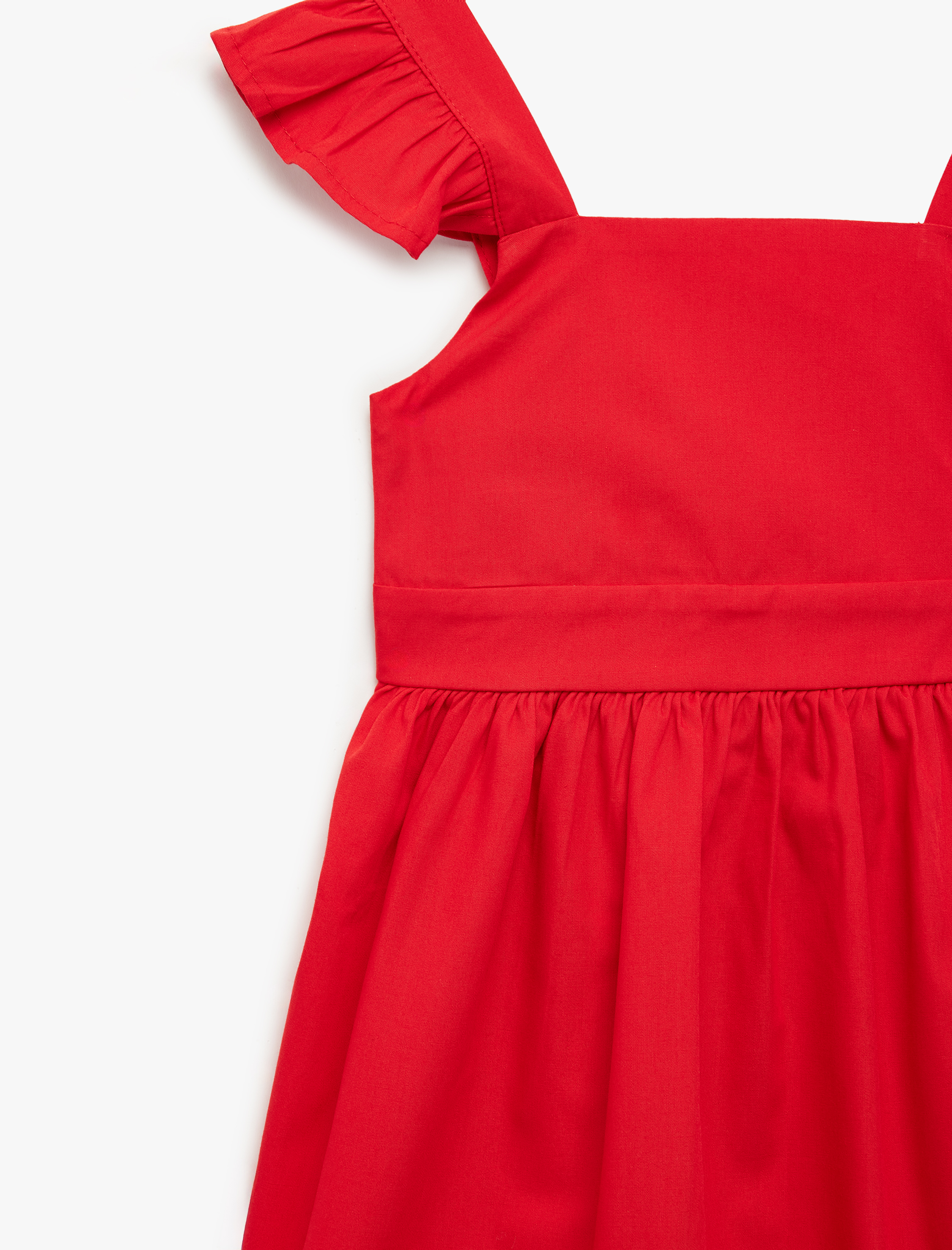  Kız Bebek Pamuklu Kare Yaka Fırfırlı Askılı Kuşaklı Elbise