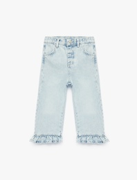 Pamuklu Cepli Fırfırlı Paça Geniş Paça Denim Pantolon