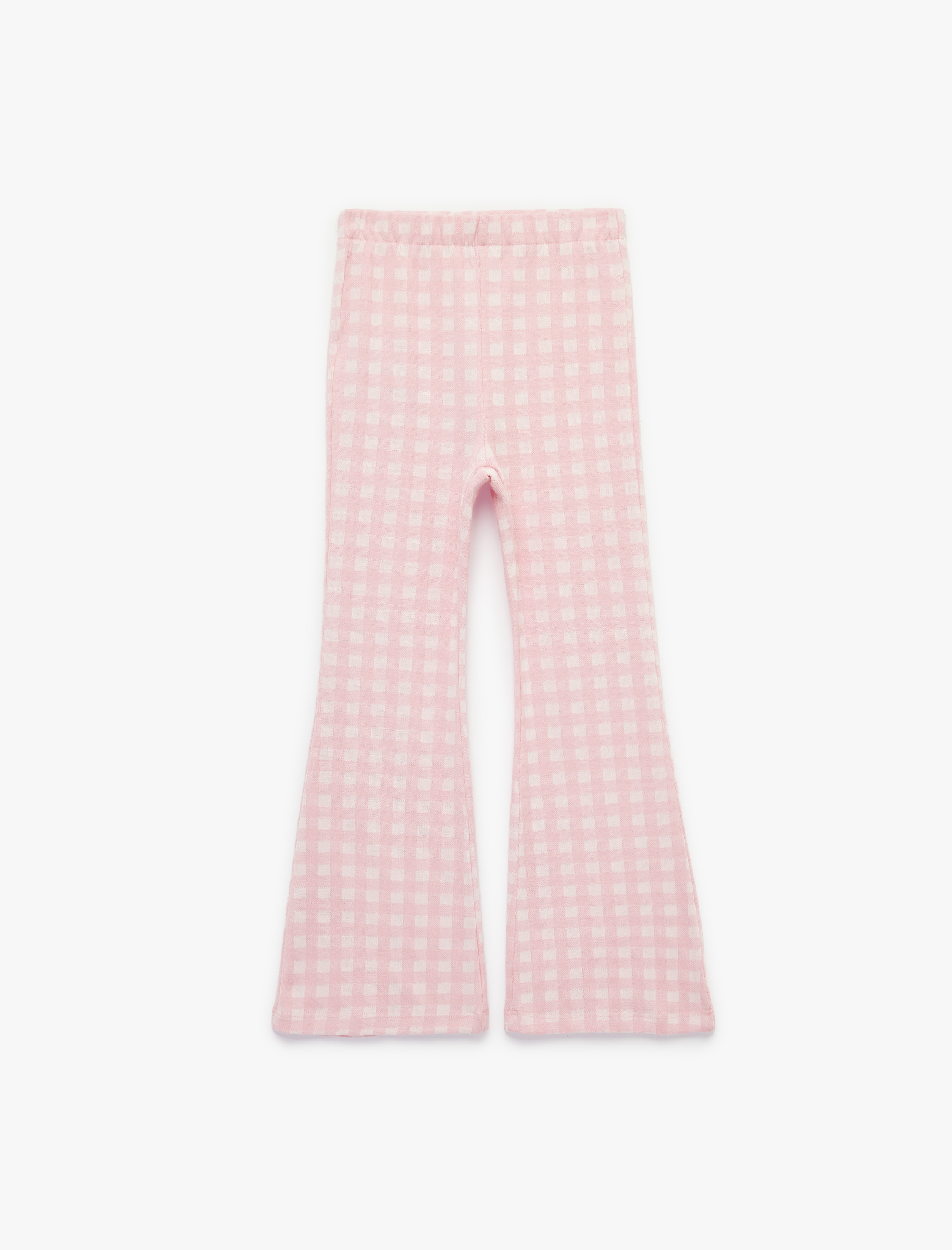  Kız Çocuk Beli Lastikli Slim Fit Ekoseli İspanyol Paça Pantolon