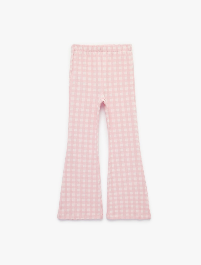 Kız Çocuk Beli Lastikli Slim Fit Ekoseli İspanyol Paça Pantolon