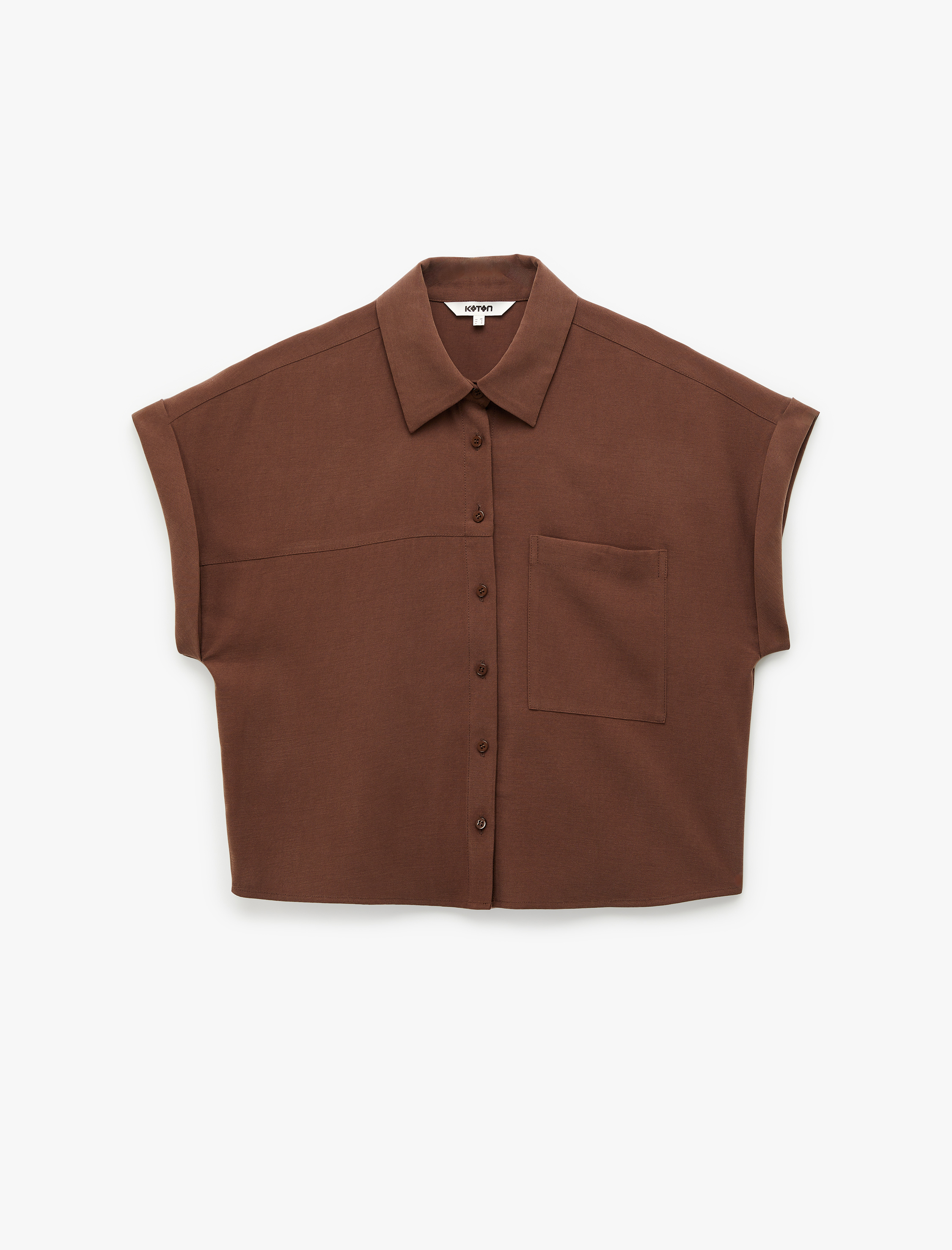   Kupro Viskon Kumaş Kısa Kollu Cep Detaylı Gömlek