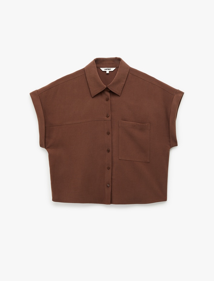  Kupro Viskon Kumaş Kısa Kollu Cep Detaylı Gömlek