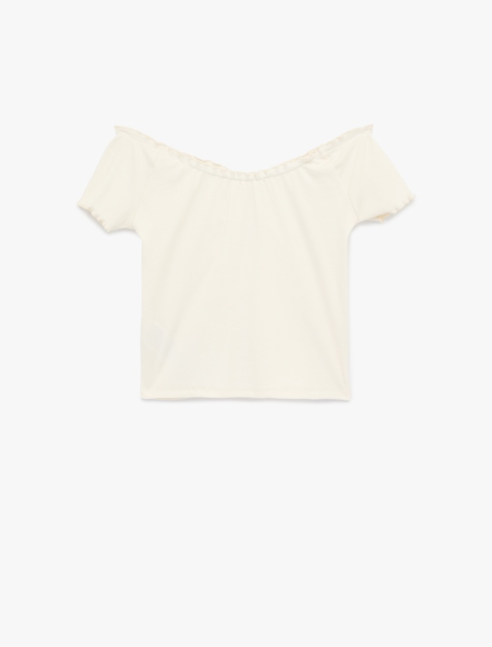  Slim Fit Büzgülü Kayık V Yaka Kısa Kollu Tişört