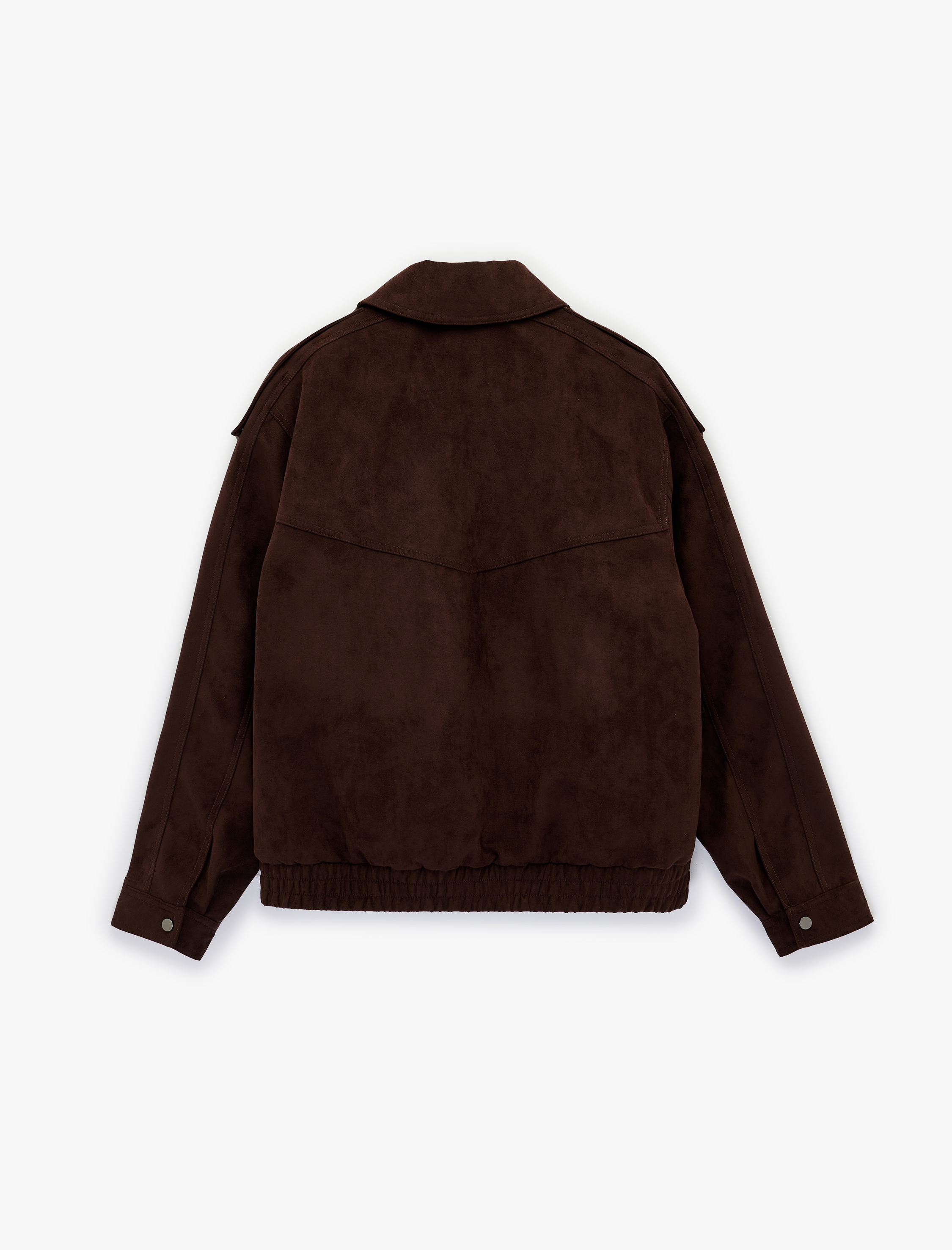   Uzun Kollu Cep Detaylı Fermuarlı Suni Süet Bomber Ceket