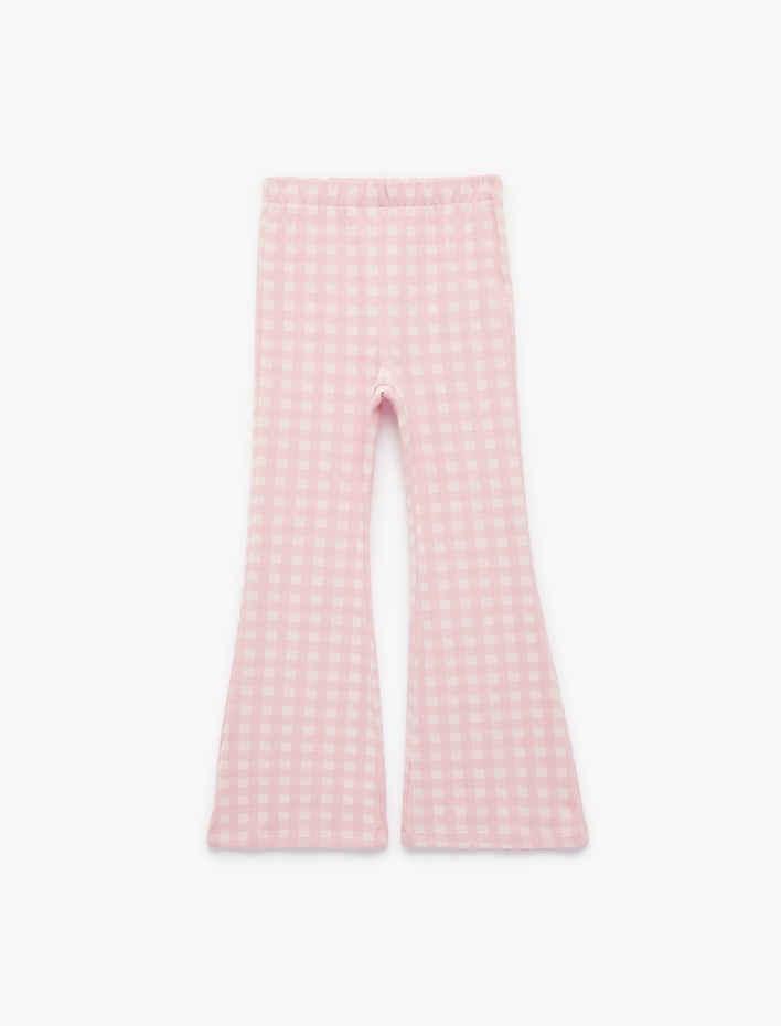 Kız Çocuk Beli Lastikli Slim Fit Ekoseli İspanyol Paça Pantolon