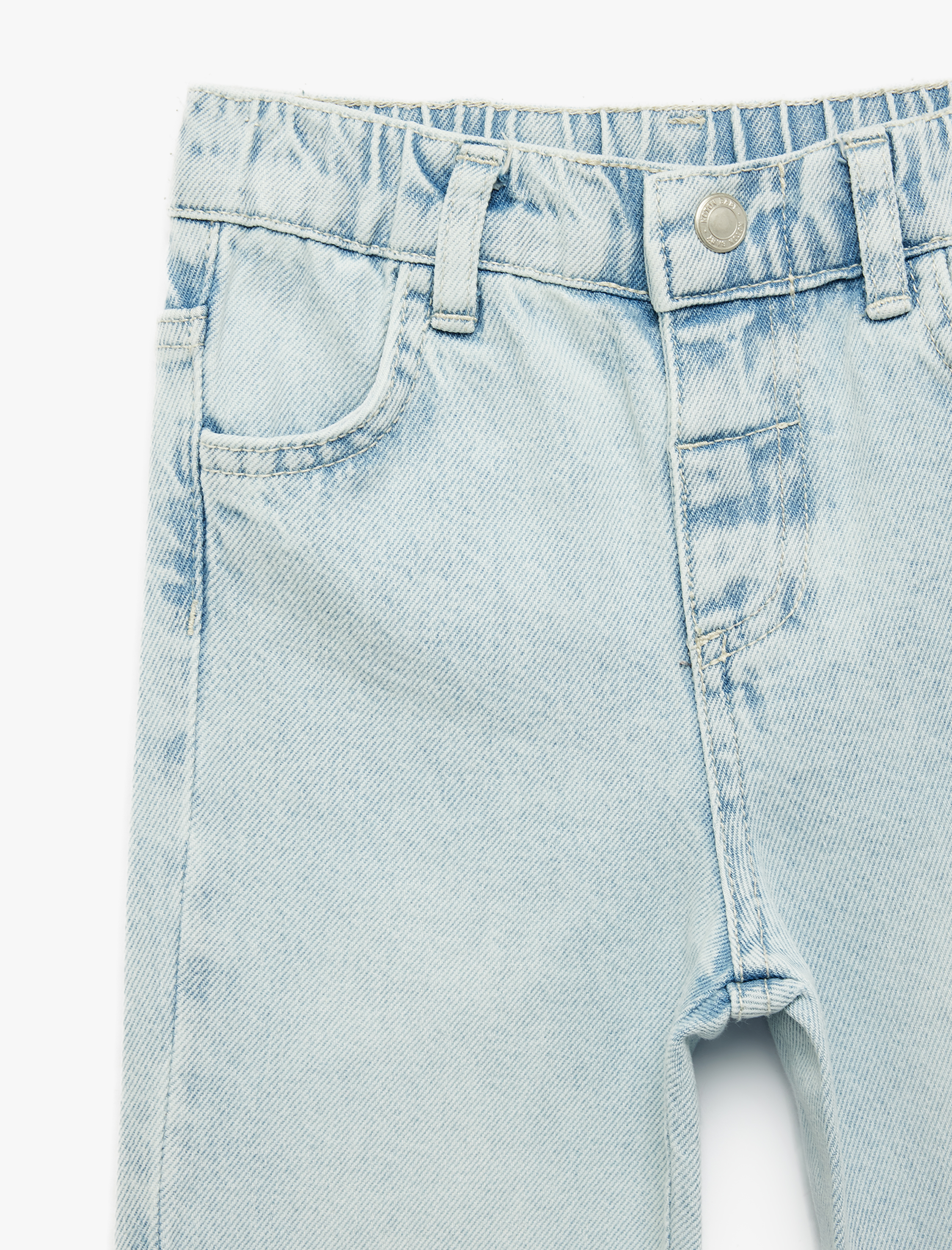  Kız Bebek Pamuklu Cepli Fırfırlı Paça Geniş Paça Denim Pantolon