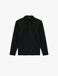 Regular Fit Uzun Kollu Kapitone Dokulu Düğmeli Polo Yaka Sweatshirt