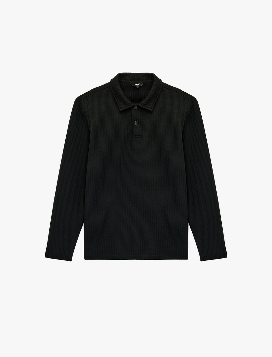 Koton Erkek Regular Fit Uzun Kollu Kapitone Dokulu Düğmeli Polo Yaka Sweatshirt