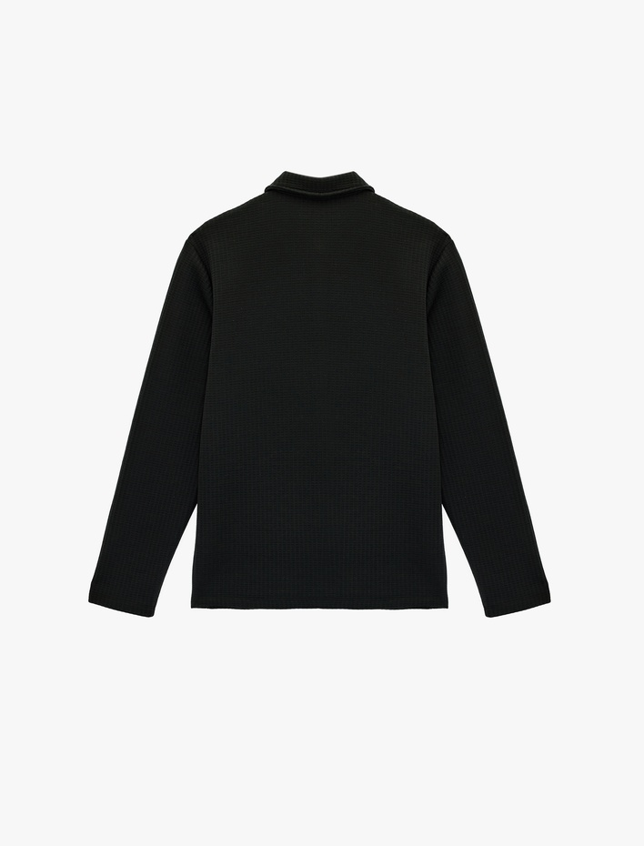  Regular Fit Uzun Kollu Kapitone Dokulu Düğmeli Polo Yaka Sweatshirt