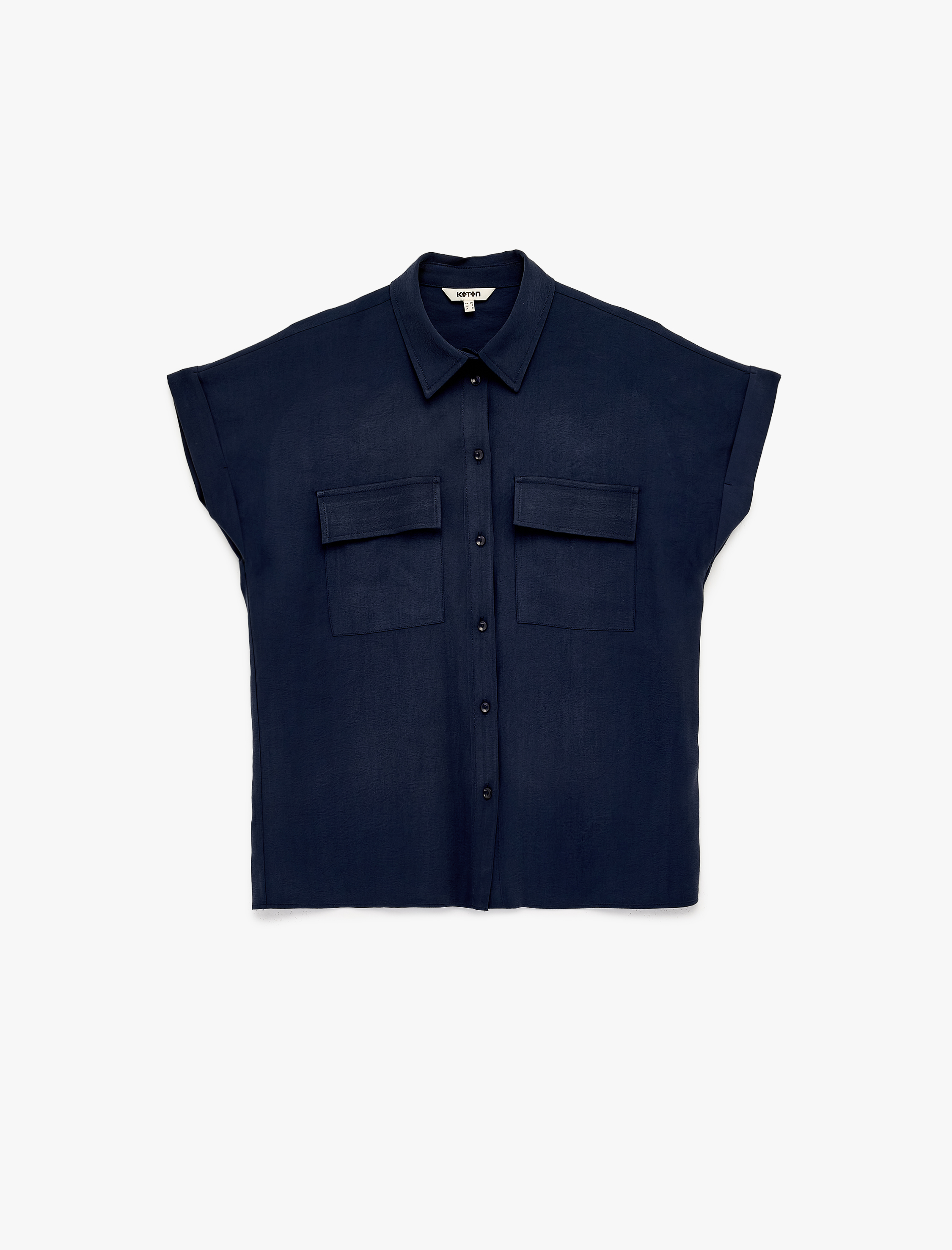   Kupro Viskon Kumaş Cep Detaylı Kısa Kollu Gömlek