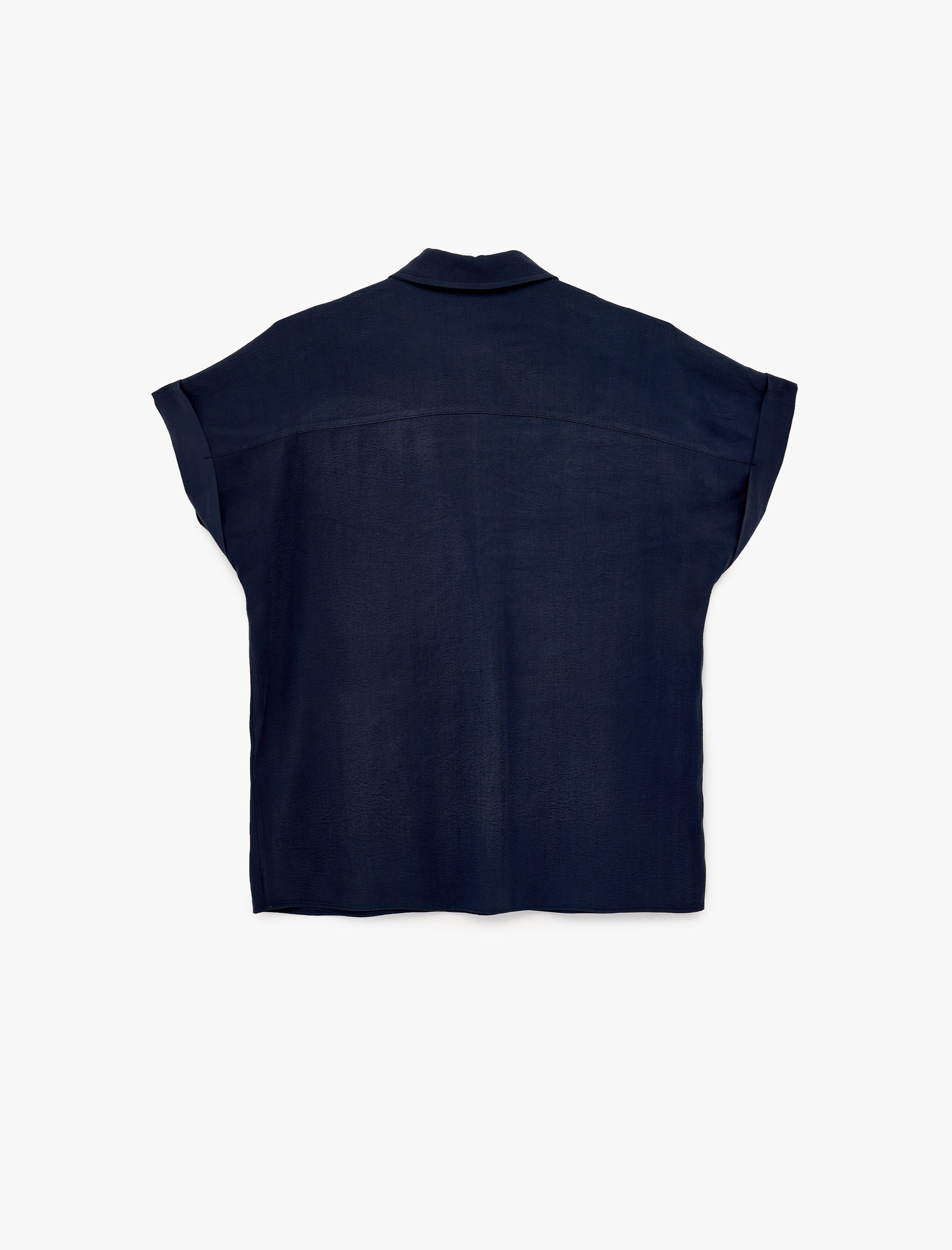   Kupro Viskon Kumaş Cep Detaylı Kısa Kollu Gömlek