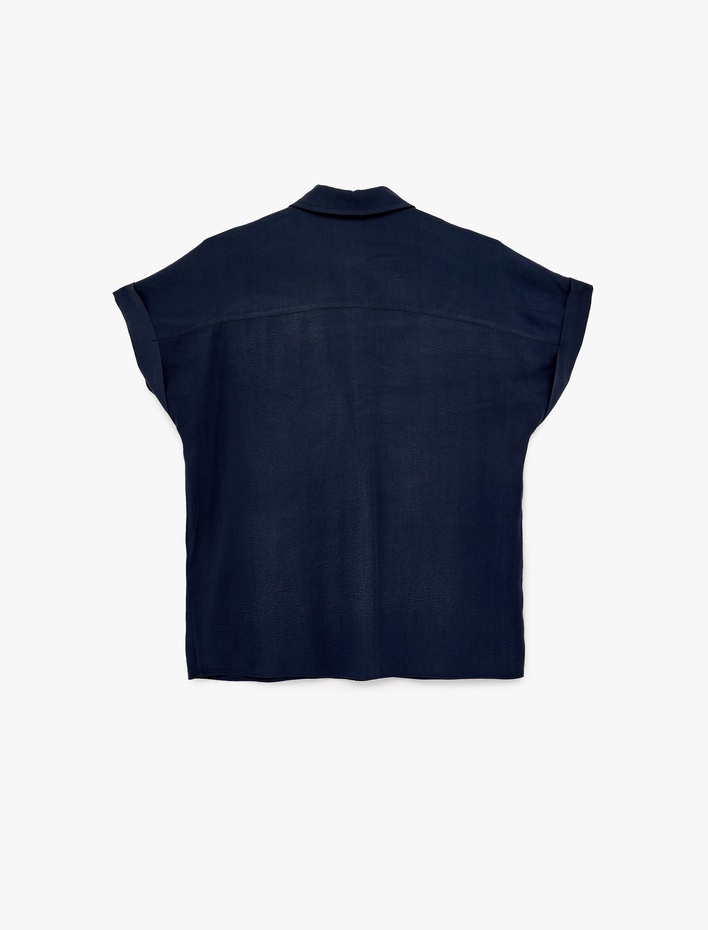  Kupro Viskon Kumaş Cep Detaylı Kısa Kollu Gömlek