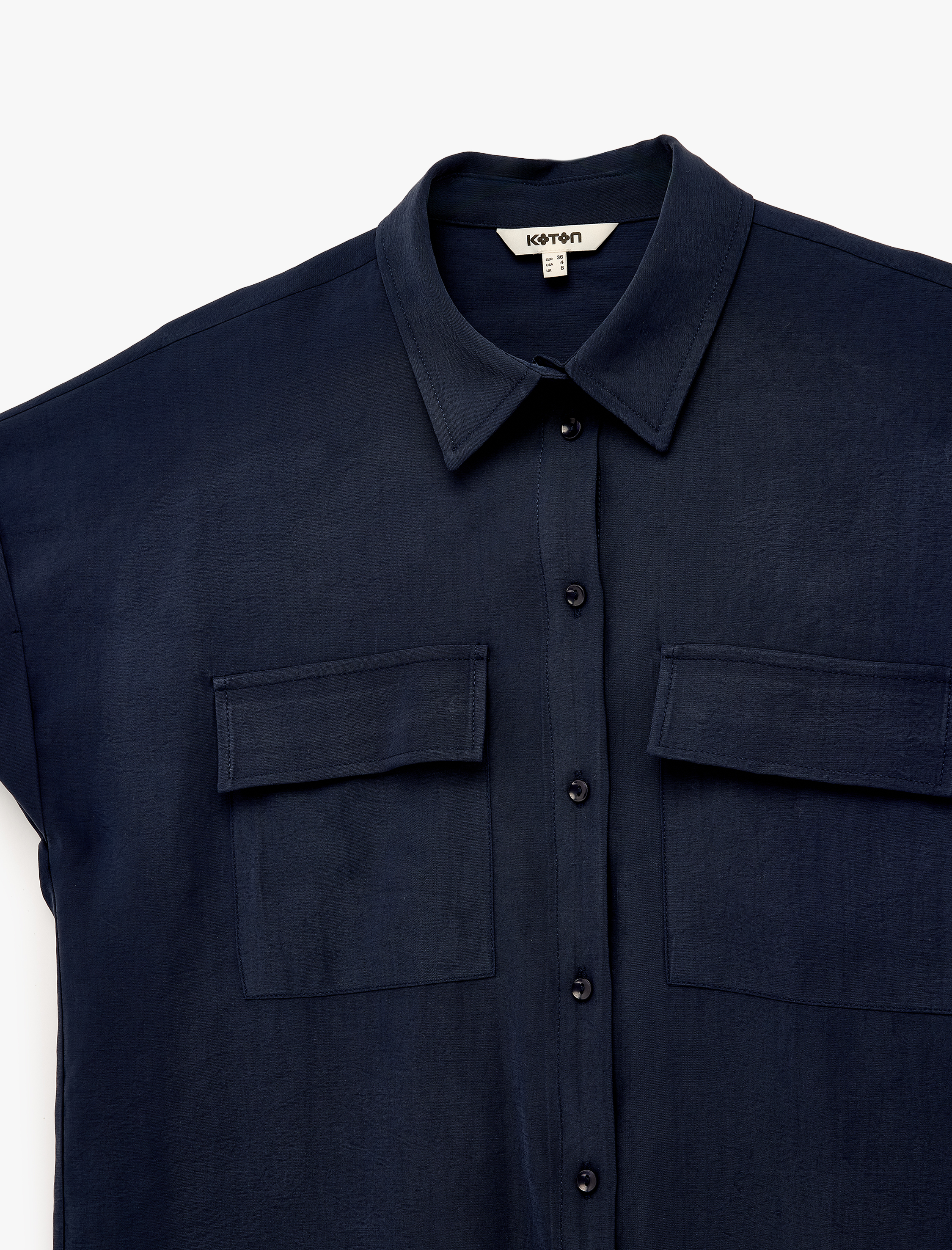   Kupro Viskon Kumaş Cep Detaylı Kısa Kollu Gömlek