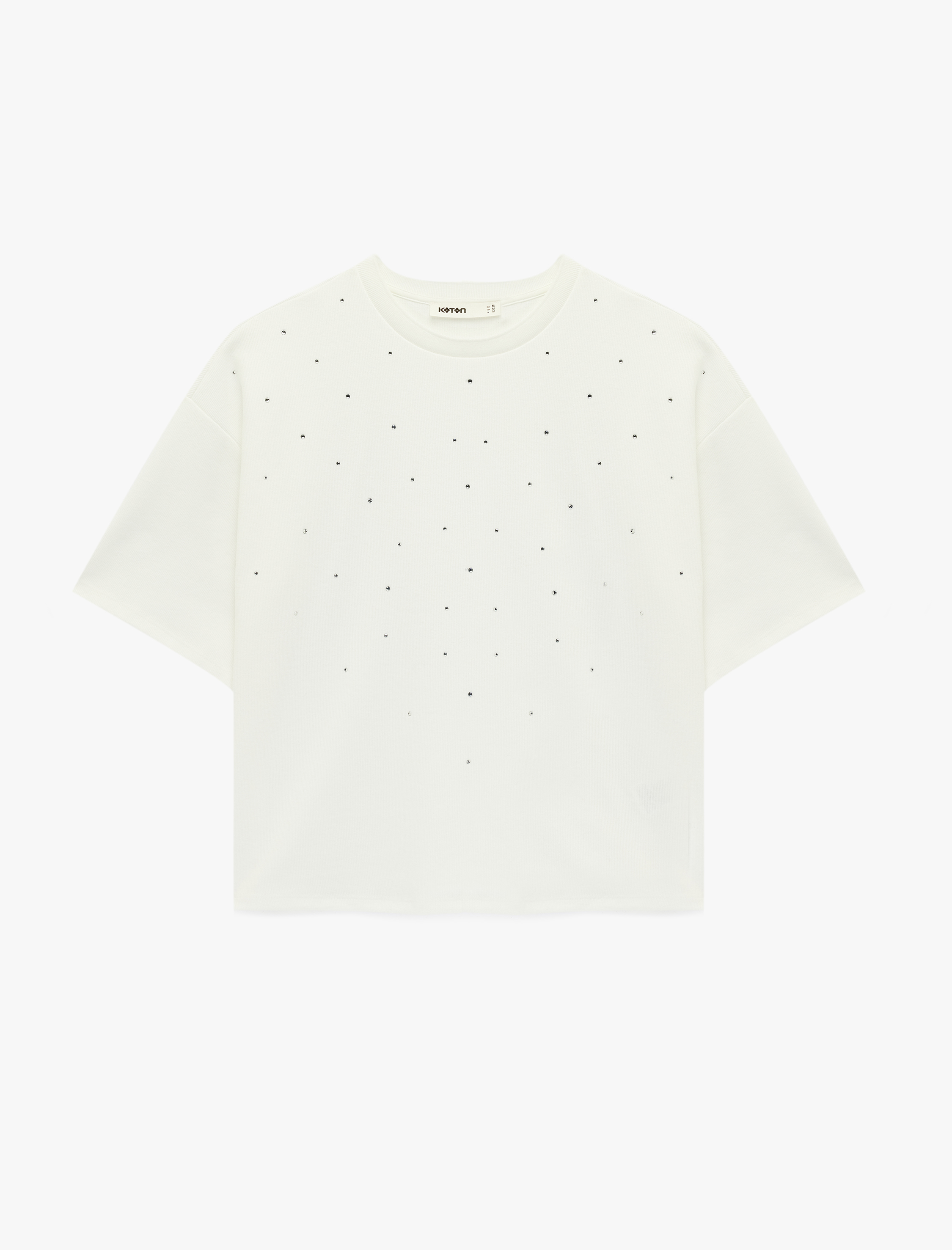   Regular Fit Kısa Kollu Bisiklet Yaka Taşlı Tişört