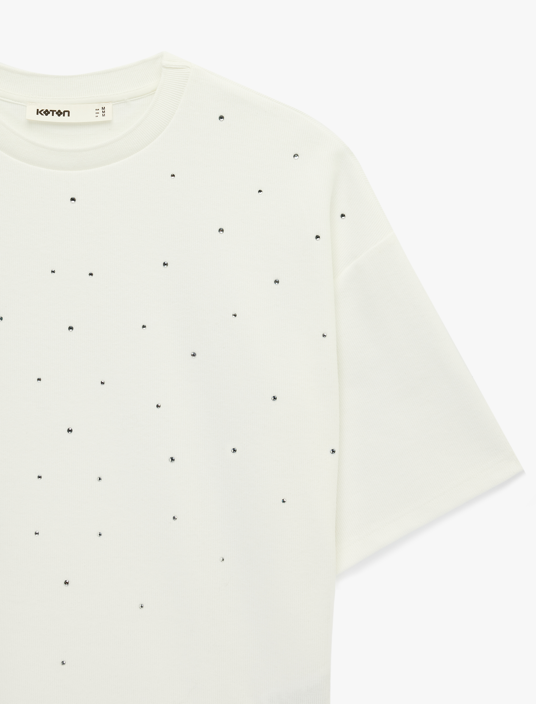   Regular Fit Kısa Kollu Bisiklet Yaka Taşlı Tişört