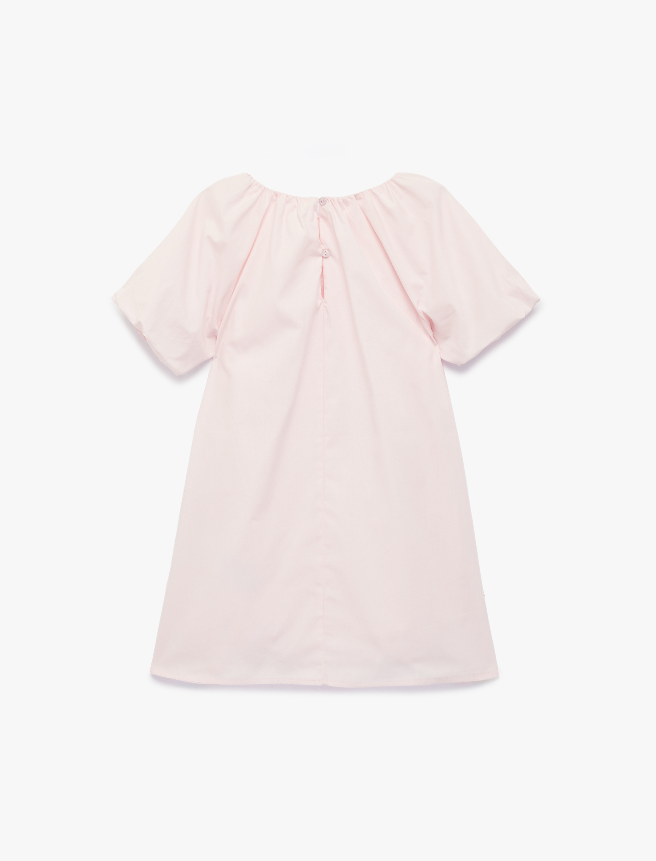  Kız Çocuk Kayık Yaka Balon Kollu Çiçek Aplikeli Pamuklu Elbise