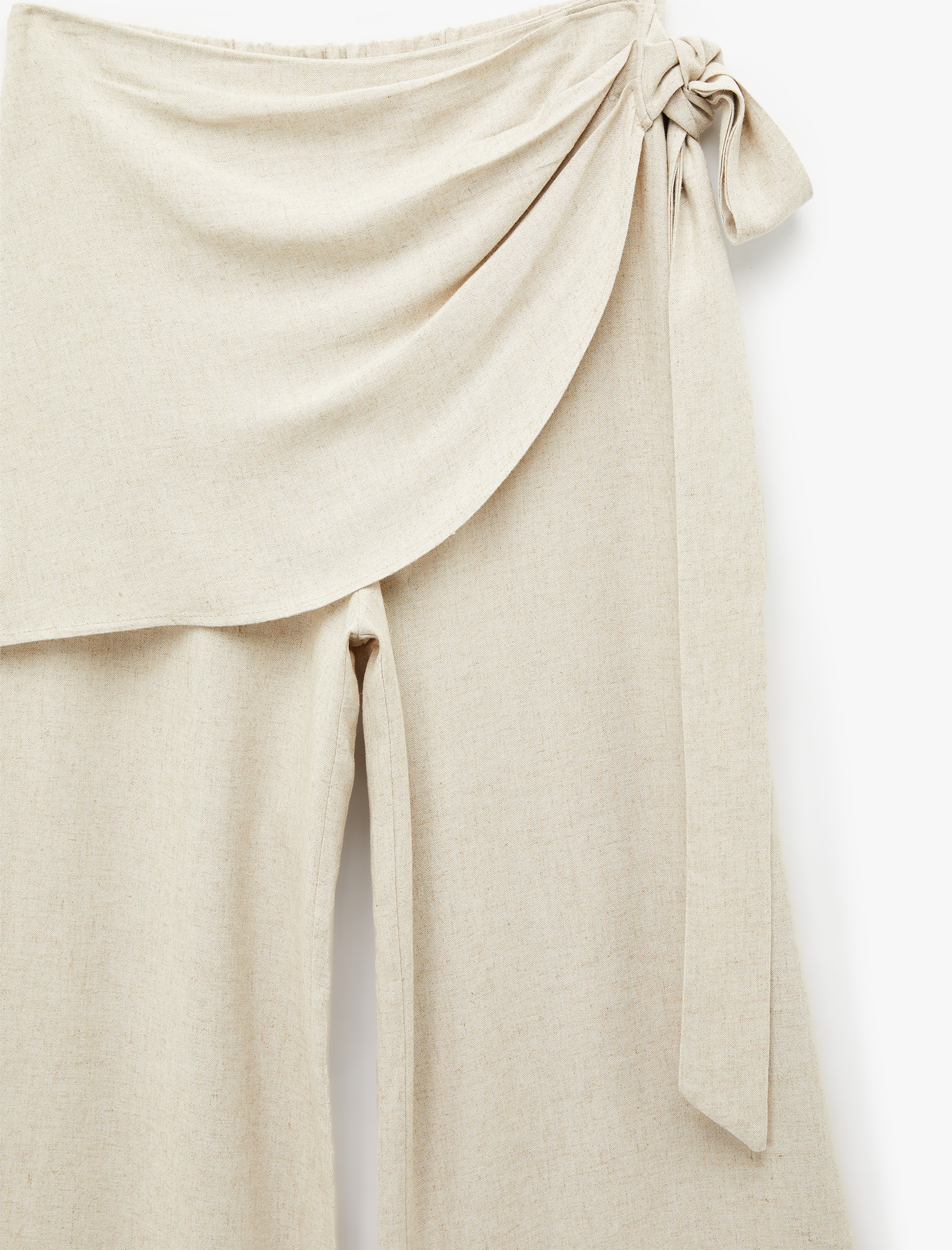   Keten Karışımlı Rahat Kalıp Bağlamalı Geniş Paça Etek Pantolon