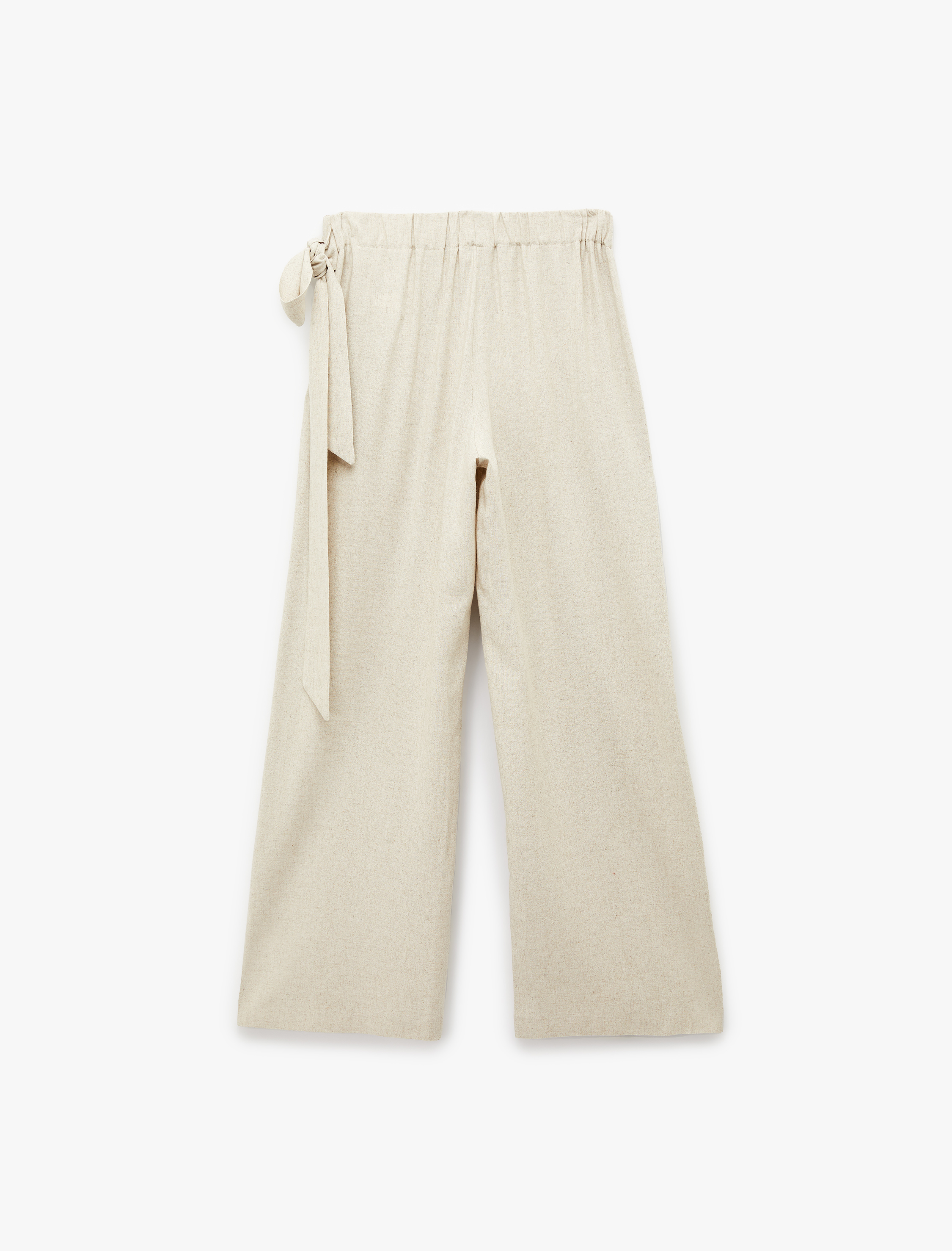   Keten Karışımlı Rahat Kalıp Bağlamalı Geniş Paça Etek Pantolon