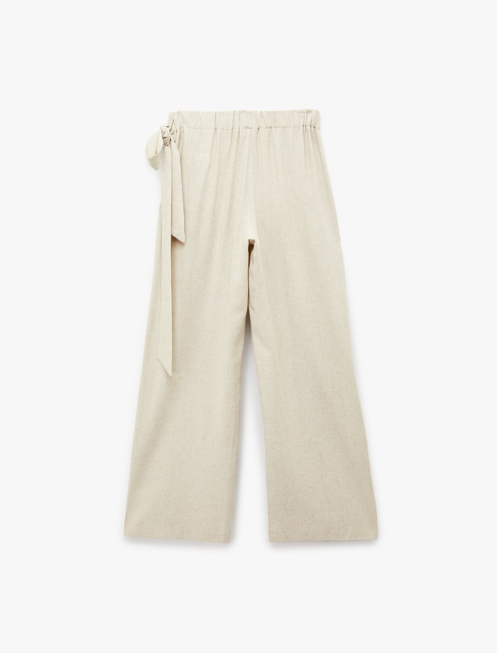  Keten Karışımlı Rahat Kalıp Bağlamalı Geniş Paça Etek Pantolon