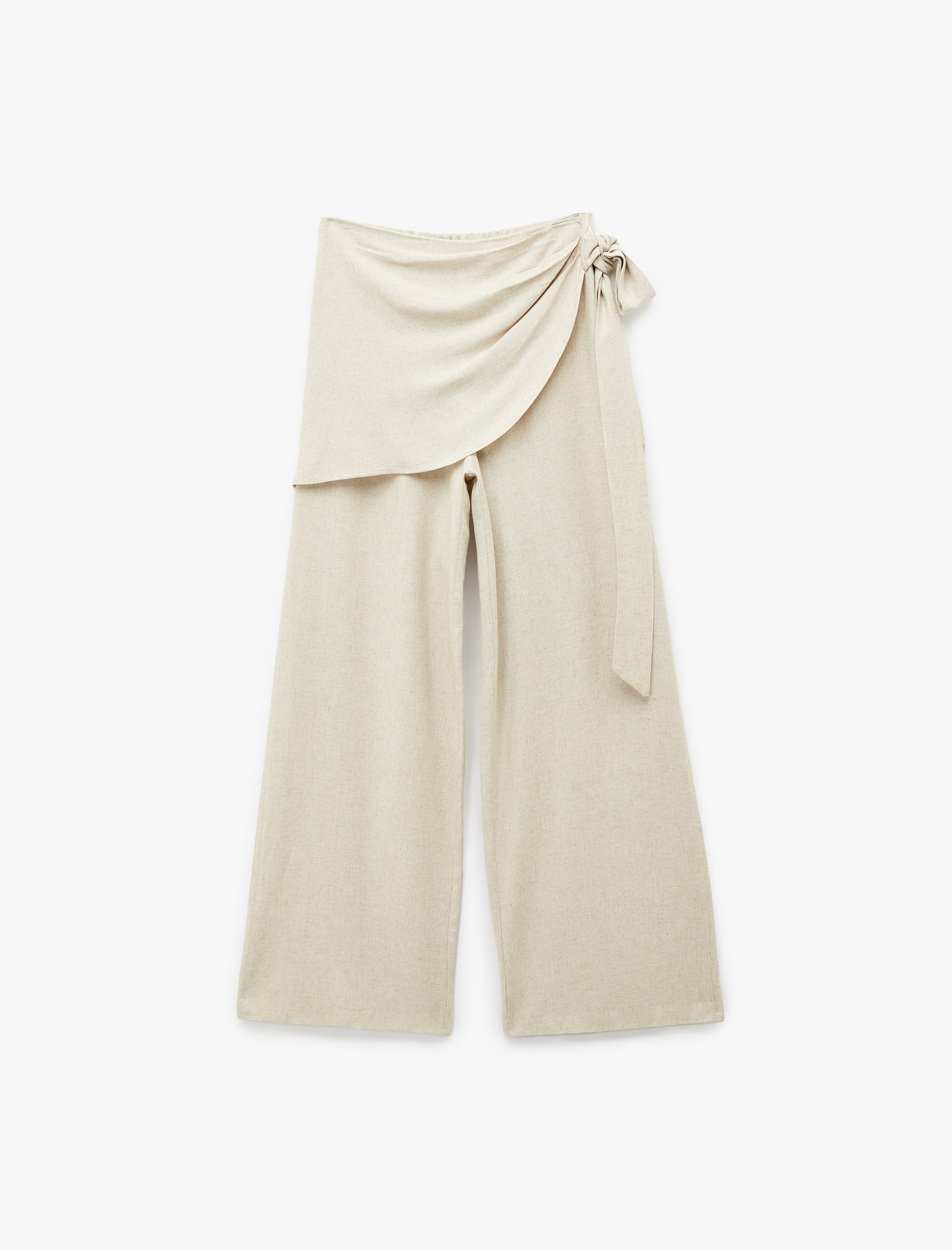   Keten Karışımlı Rahat Kalıp Bağlamalı Geniş Paça Etek Pantolon