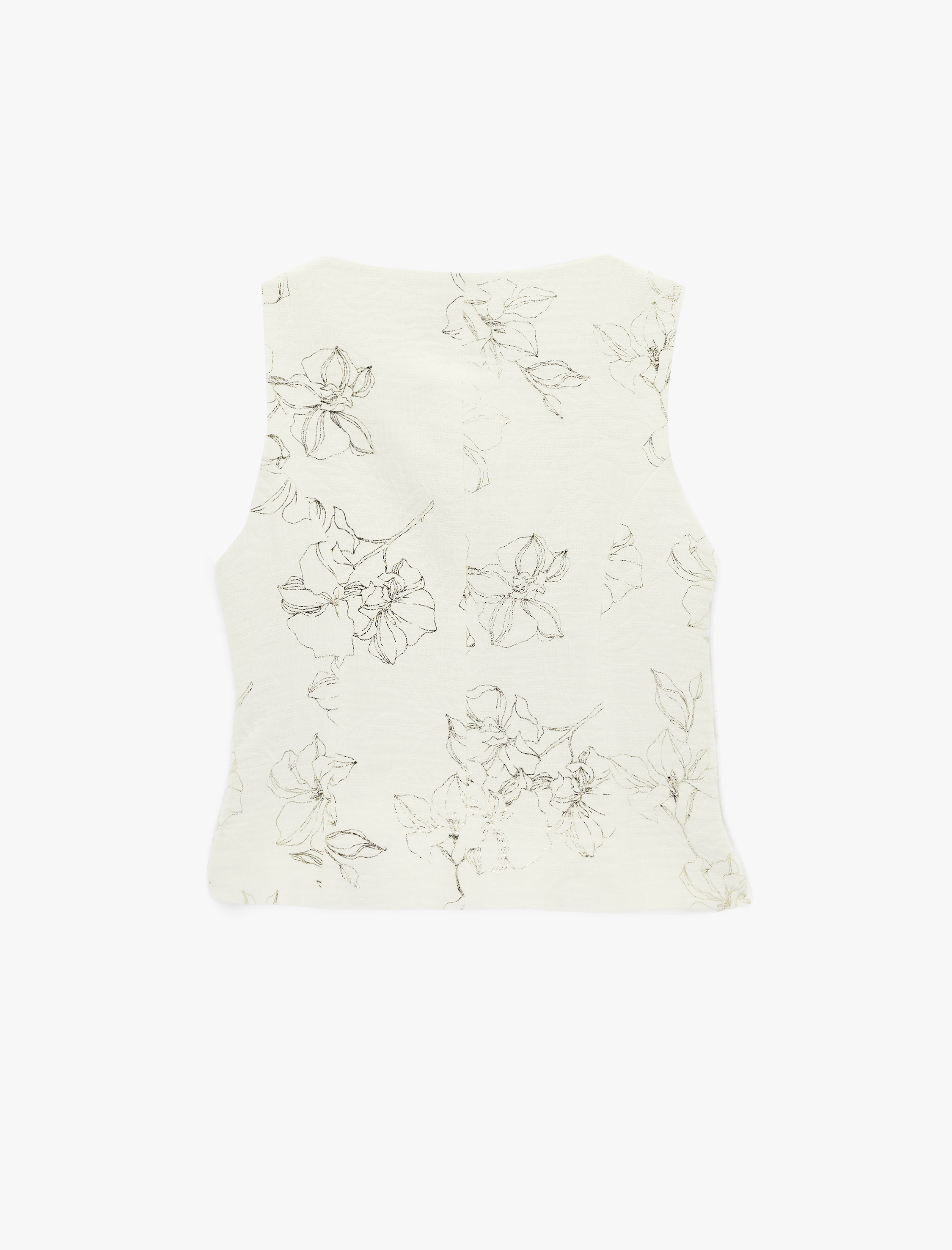   Pamuklu Mücevher Düğme Detaylı Bisiklet Yaka Çiçekli Yelek