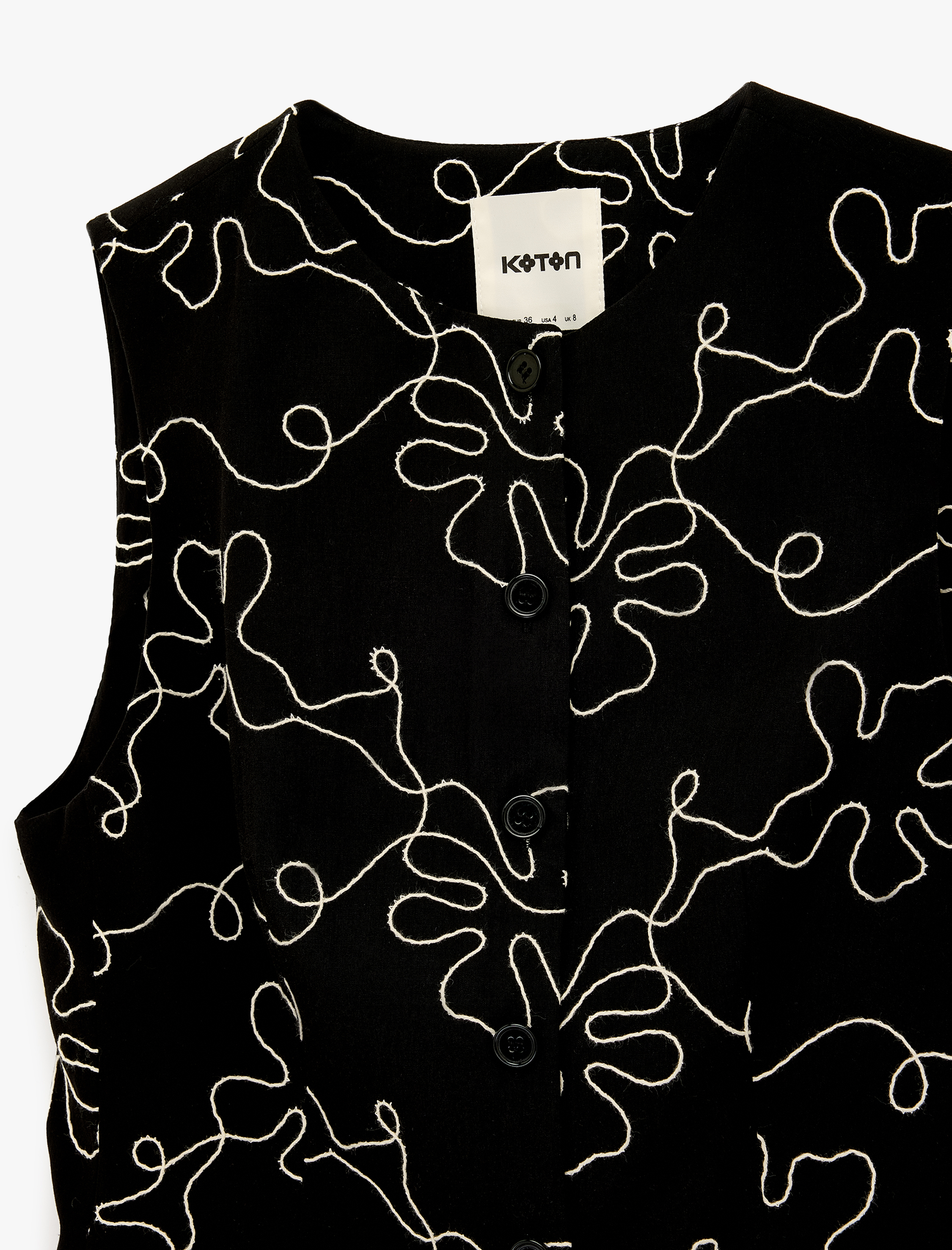   Pamuklu Düğmeli Bisiklet Yaka Çiçekli Poplin Yelek