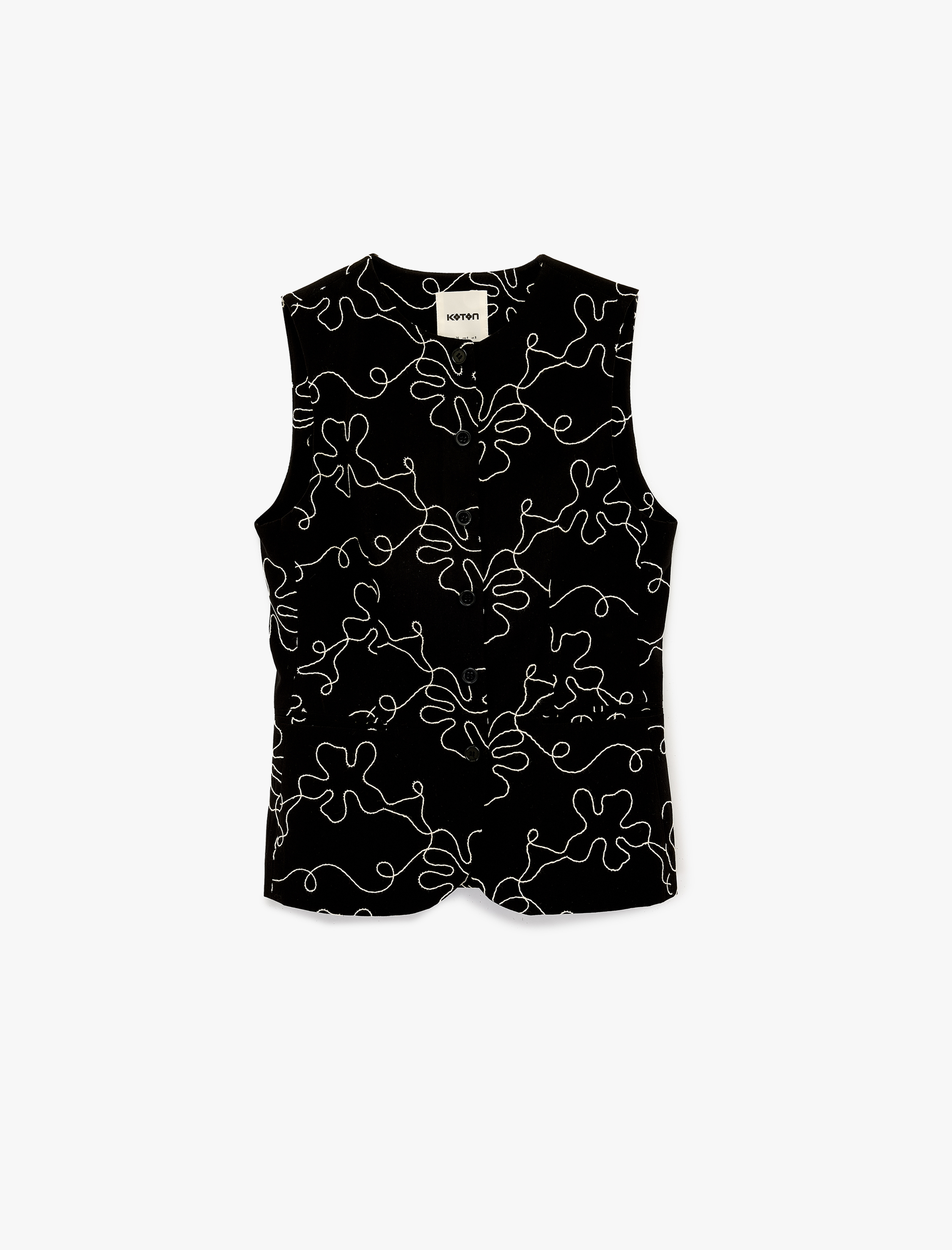   Pamuklu Düğmeli Bisiklet Yaka Çiçekli Poplin Yelek