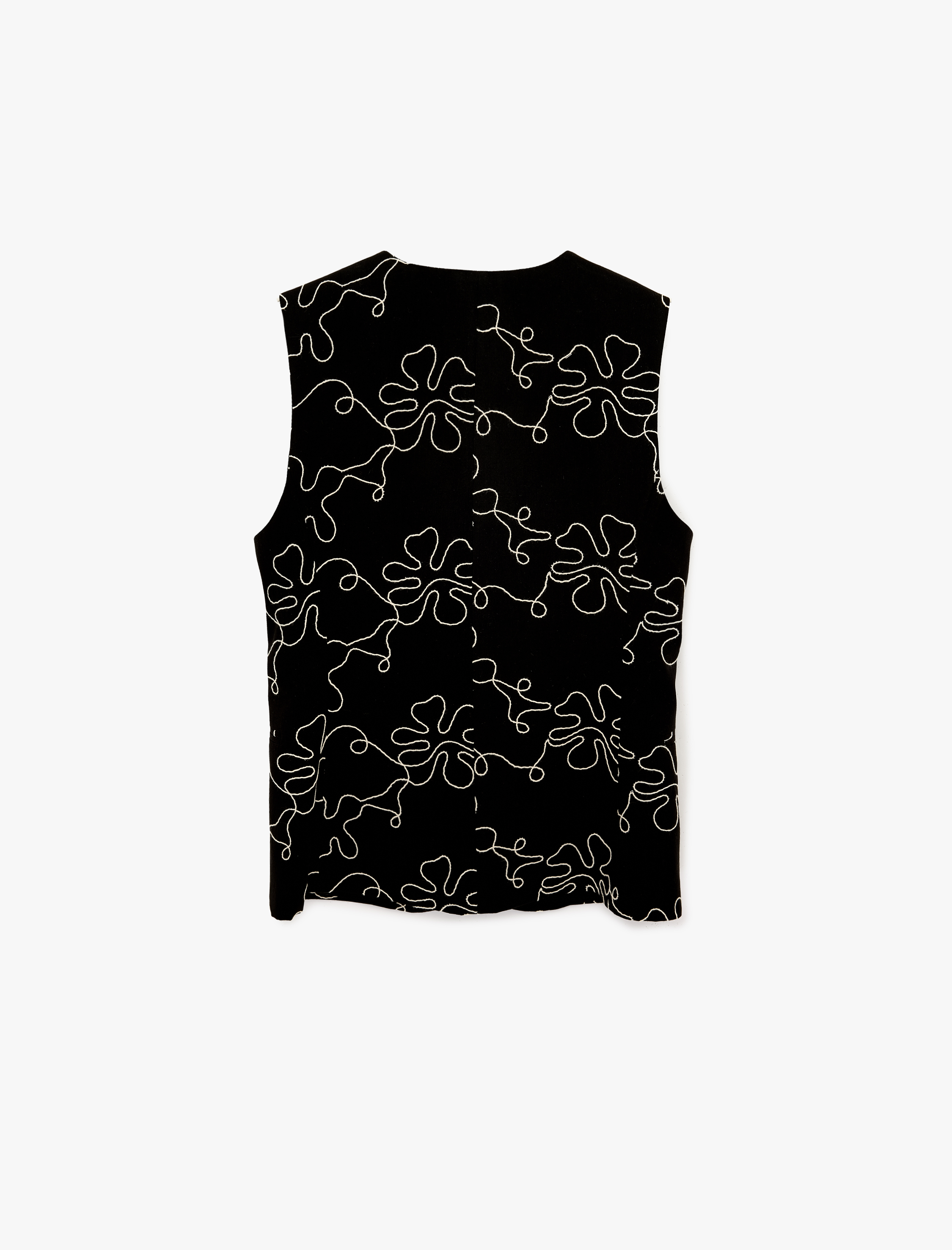   Pamuklu Düğmeli Bisiklet Yaka Çiçekli Poplin Yelek