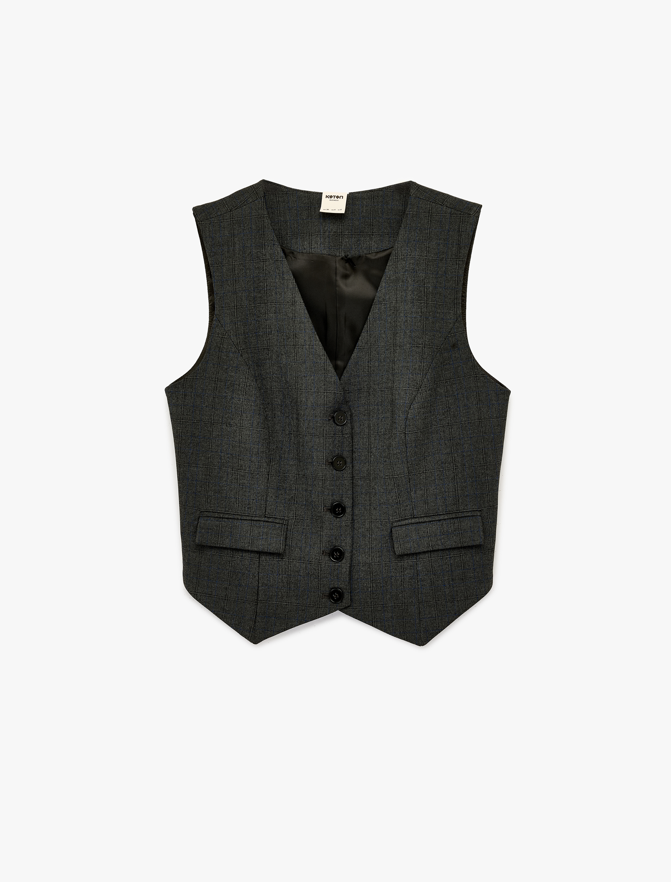   Cep Detaylı Düğmeli V Yaka Kolsuz Yelek