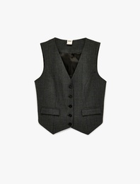 Cep Detaylı Düğmeli V Yaka Kolsuz Yelek