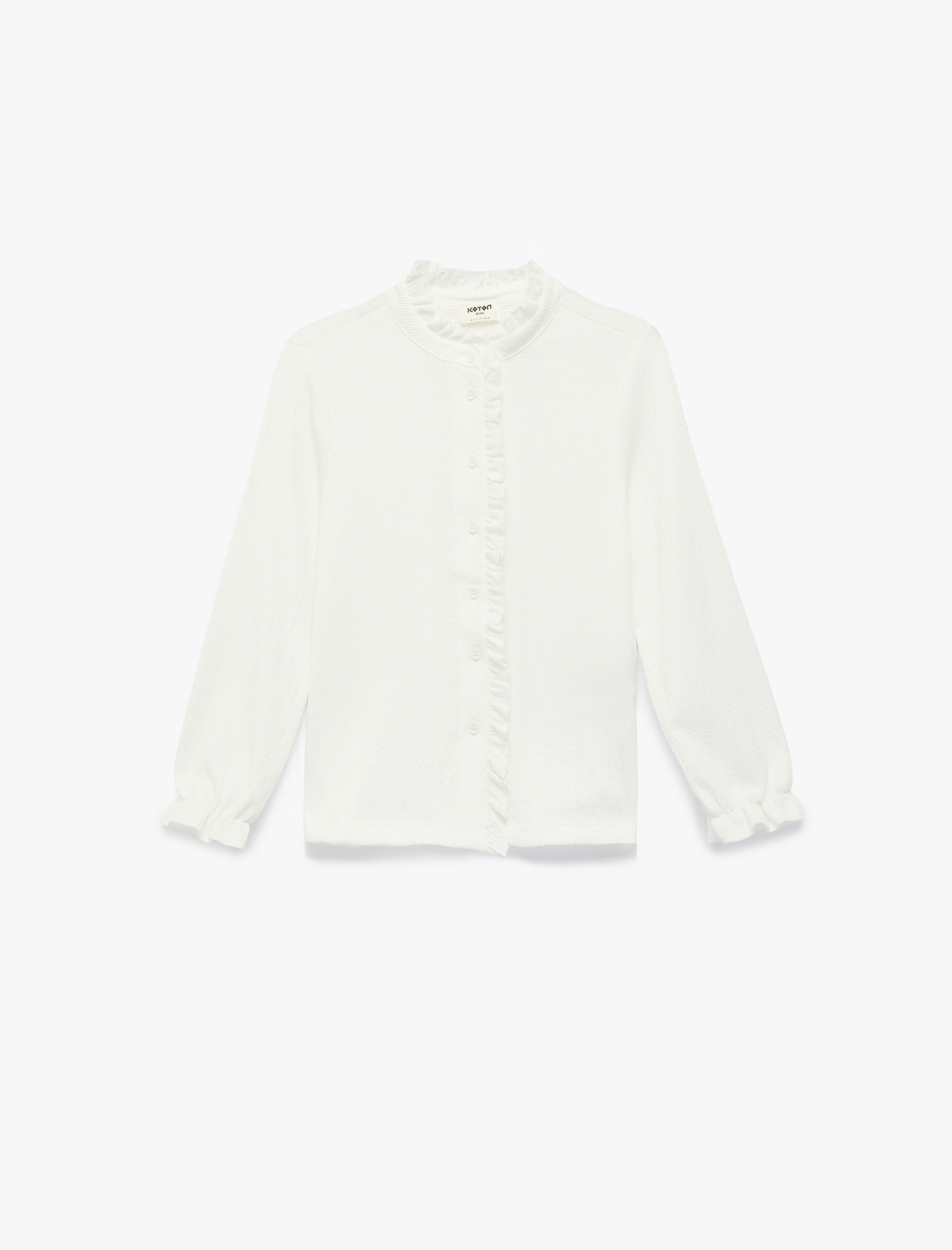  Kız Çocuk Dik Yaka Düğme Detaylı Fırfırlı Uzun Kollu Bluz