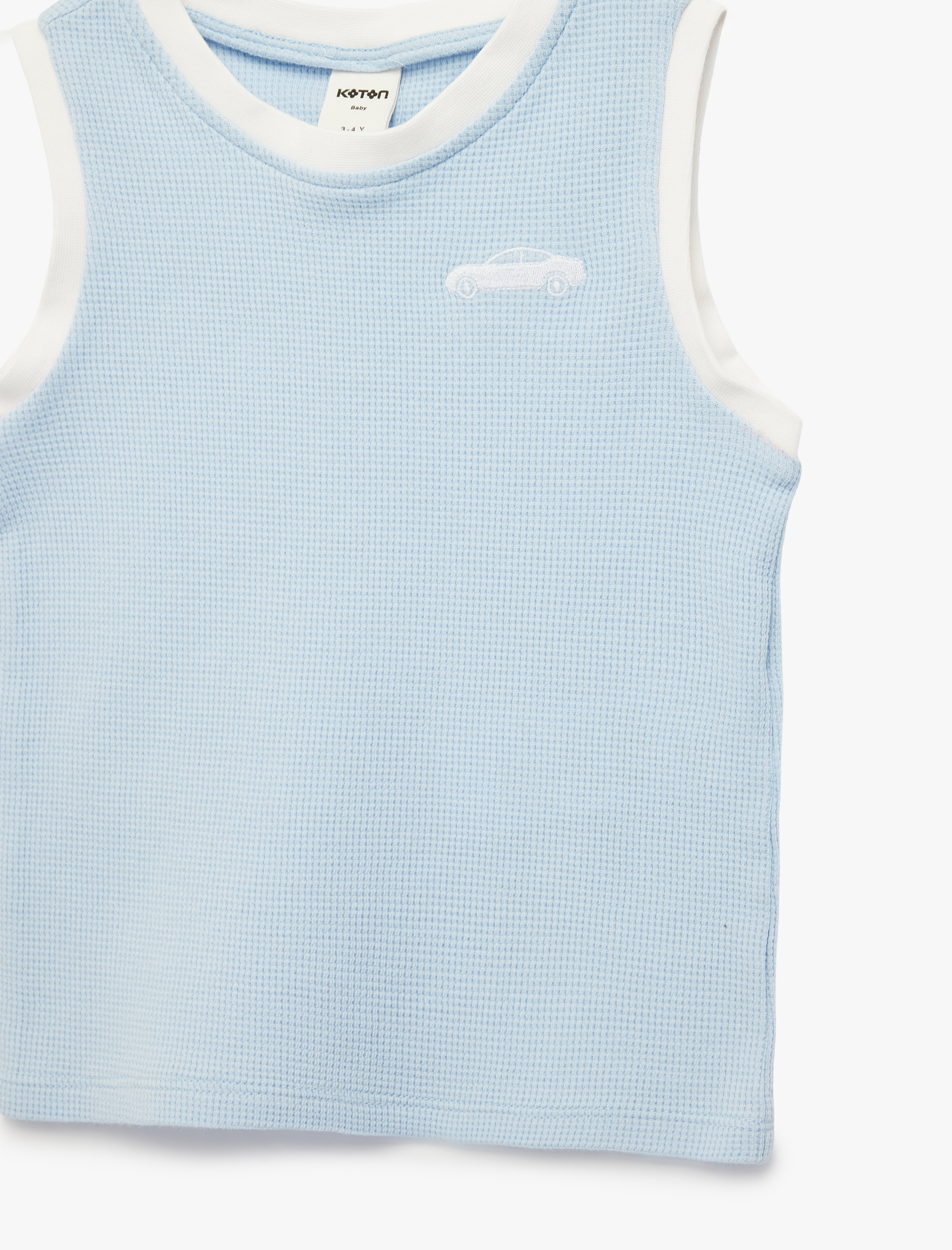  Erkek Bebek Bisiklet Yaka Kolsuz Araba Nakış Detaylı Pamuklu Atlet