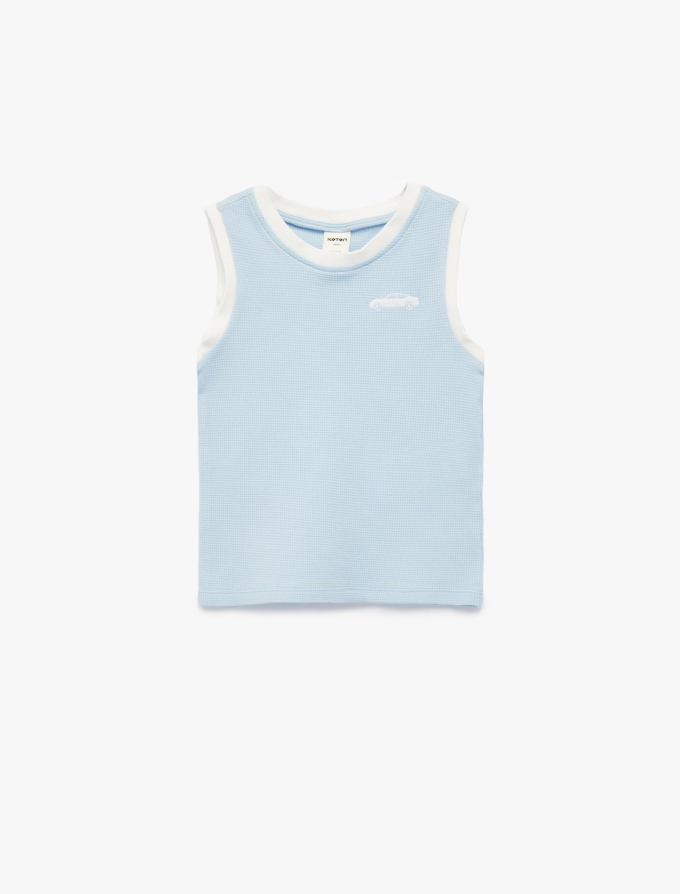  Erkek Bebek Bisiklet Yaka Kolsuz Araba Nakış Detaylı Pamuklu Atlet