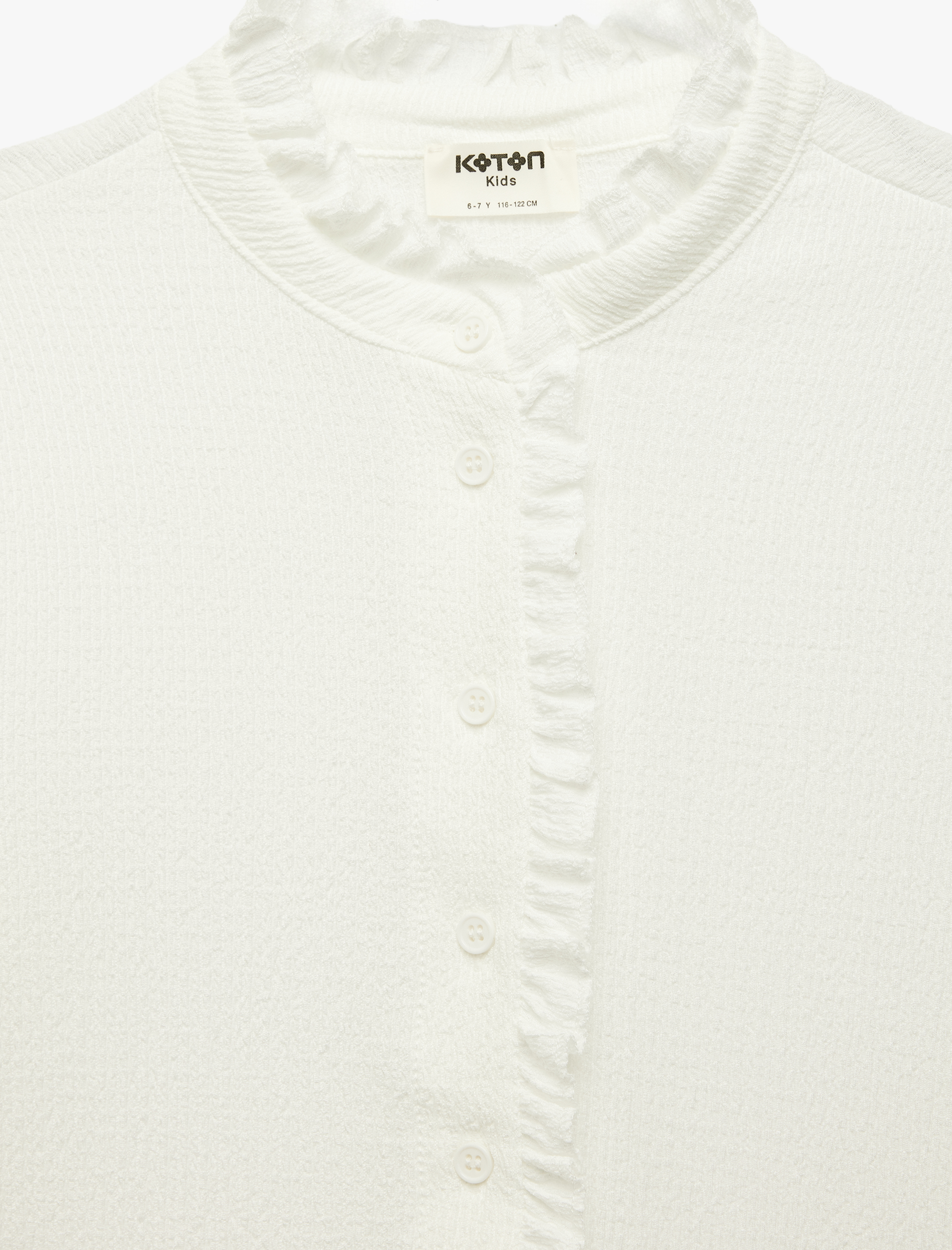  Kız Çocuk Dik Yaka Düğme Detaylı Fırfırlı Uzun Kollu Bluz