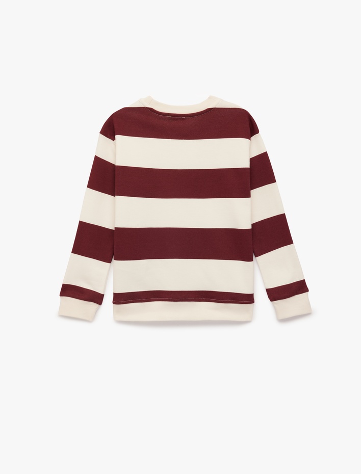 Erkek Çocuk Baskılı Uzun Kollu Bisiklet Yaka Çizgili Sweatshirt