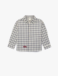 Pamuklu Uzun Kollu Klasik Yaka Nakışlı Ekoseli Gömlek